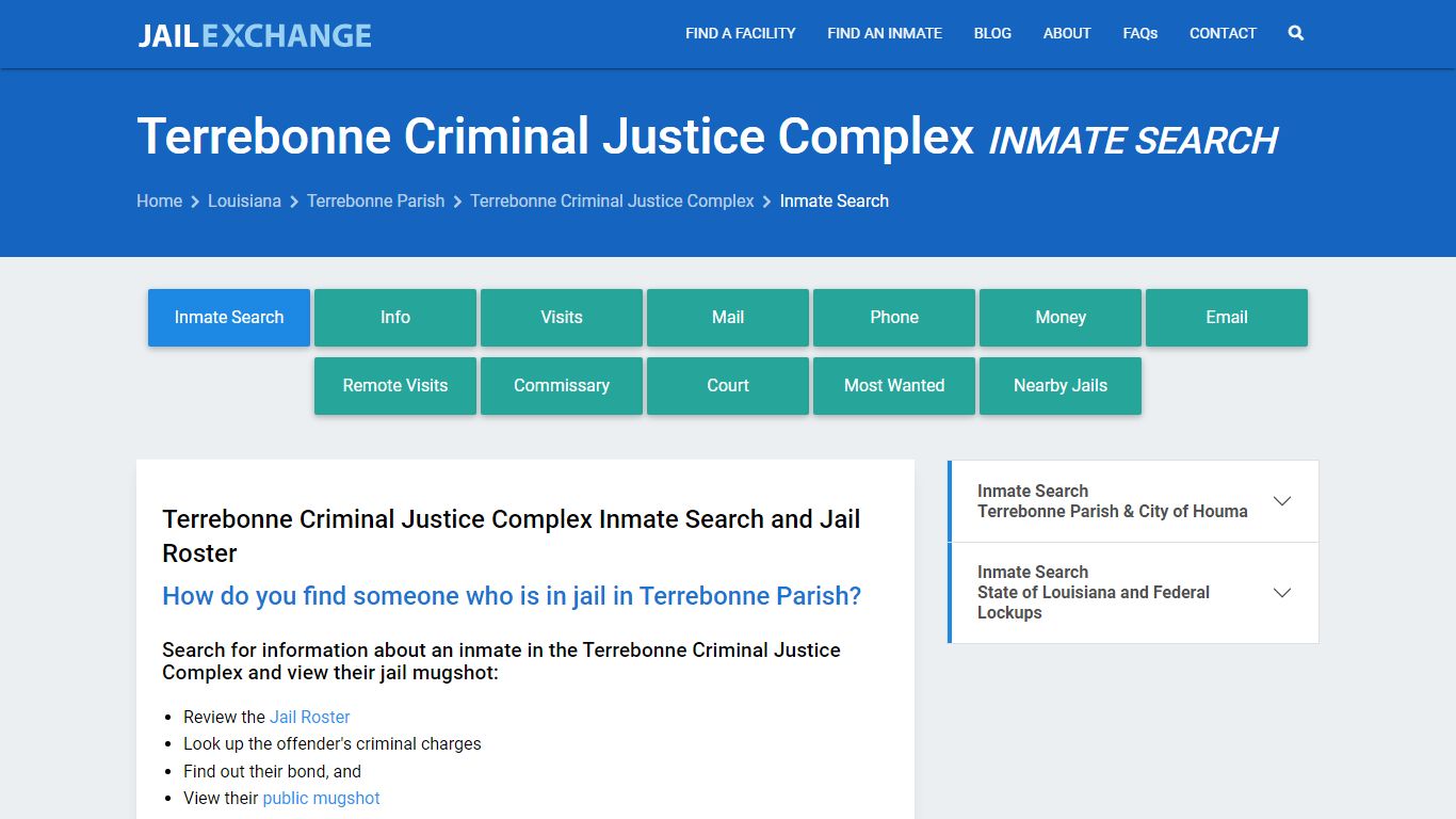 Terrebonne Criminal Justice Complex Inmate Search - Jail Exchange